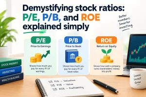 Visual guide to stock ratios P/E, P/B, and ROE explained simply