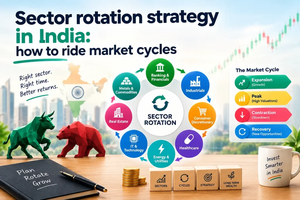 Infographic illustrating sector rotation strategy and market cycles in India